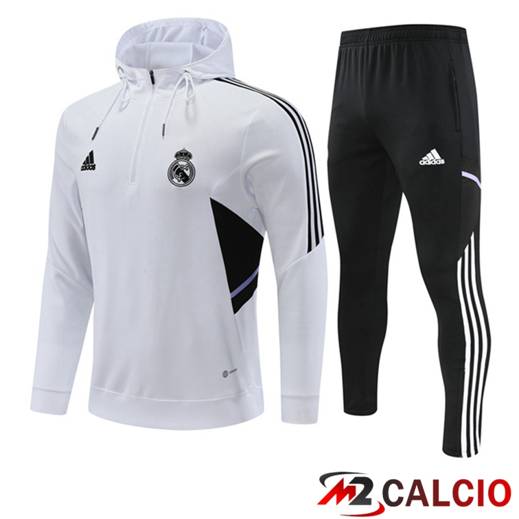 Insieme Giacca Con Cappuccio Tuta Real Madrid Bianco 2022/2023