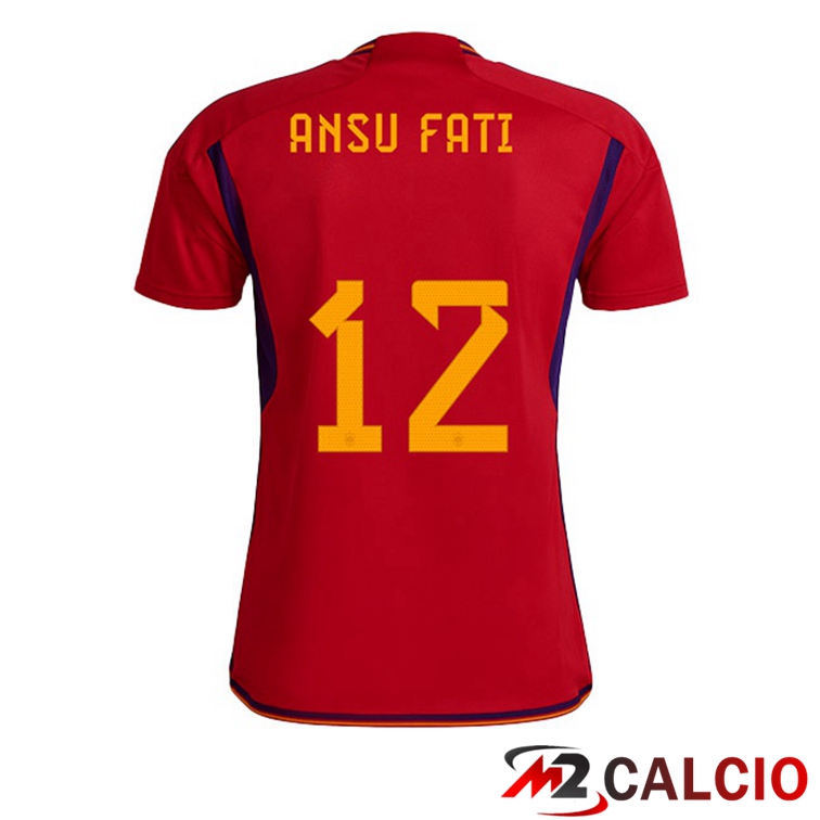 Maglie Calcio Spagna (ANSU FATI 12) Prima Rosso Coppa Del Mondo 2022
