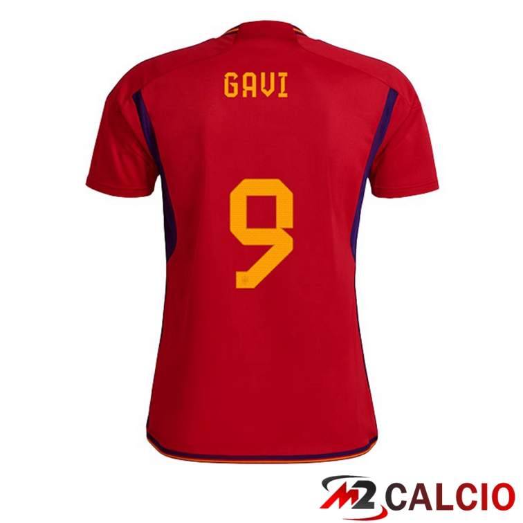 Maglie Calcio Spagna (GAVI 9) Prima Rosso Coppa Del Mondo 2022
