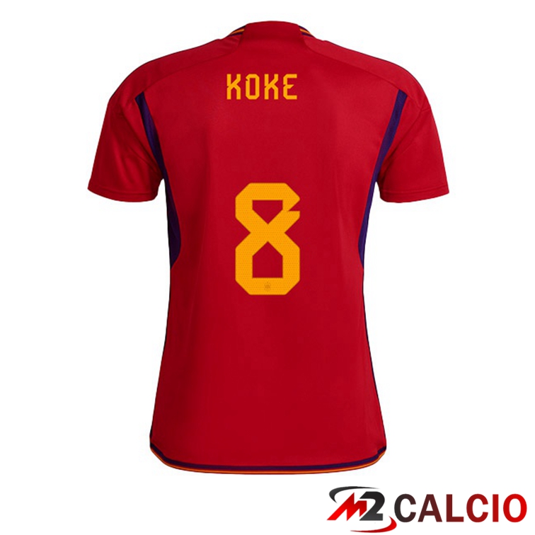 Maglie Calcio Spagna (KOKE 8) Prima Rosso Coppa Del Mondo 2022