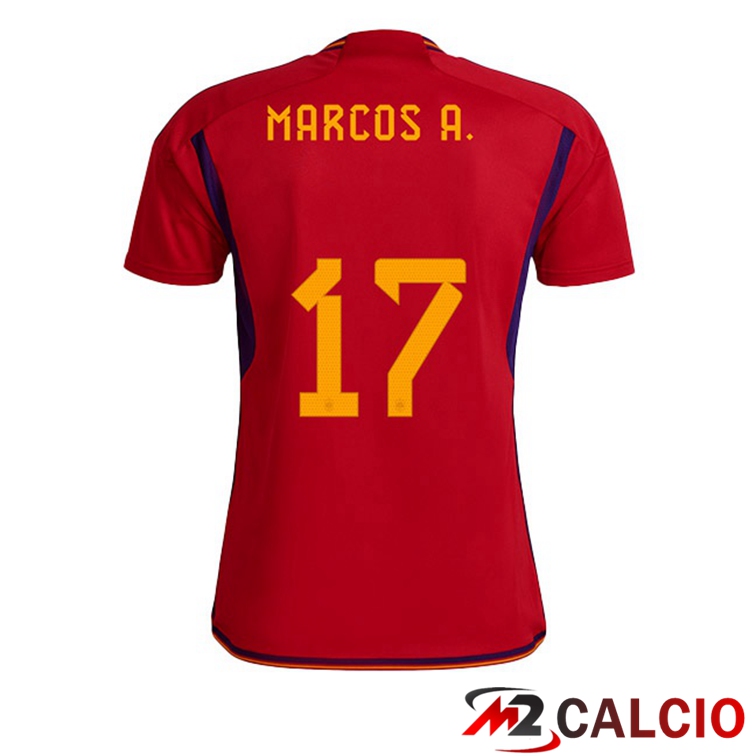 Maglie Calcio Spagna (MARCOS A. 17) Prima Rosso Coppa Del Mondo 2022