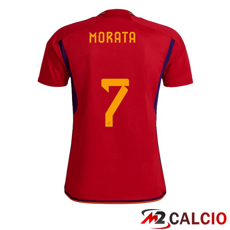 Maglie Calcio Spagna (MORATA 7) Prima Rosso Coppa Del Mondo 2022
