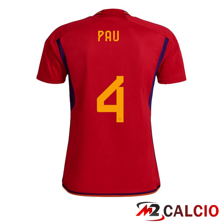Maglie Calcio Spagna (PAU 4) Prima Rosso Coppa Del Mondo 2022