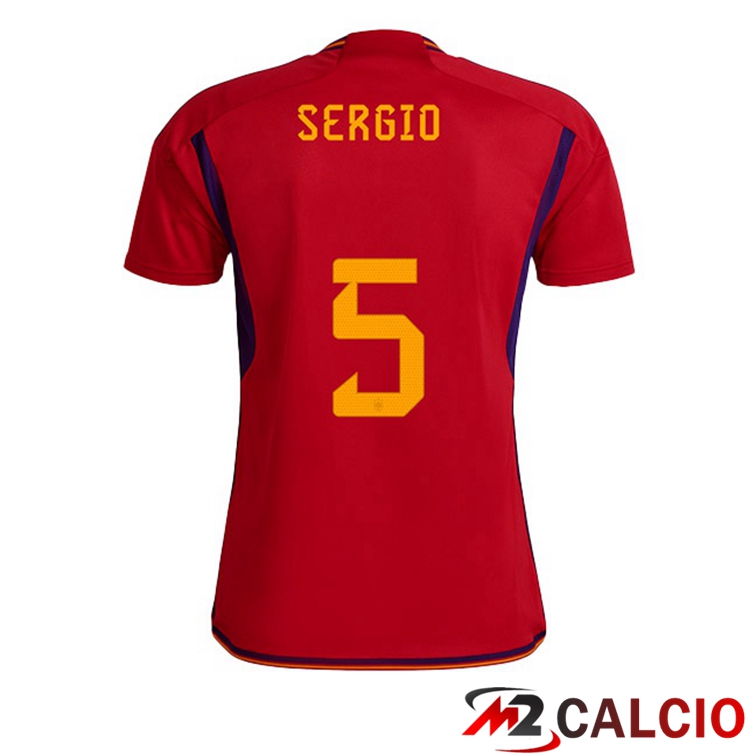 Maglie Calcio Spagna (SERGIO 5) Prima Rosso Coppa Del Mondo 2022