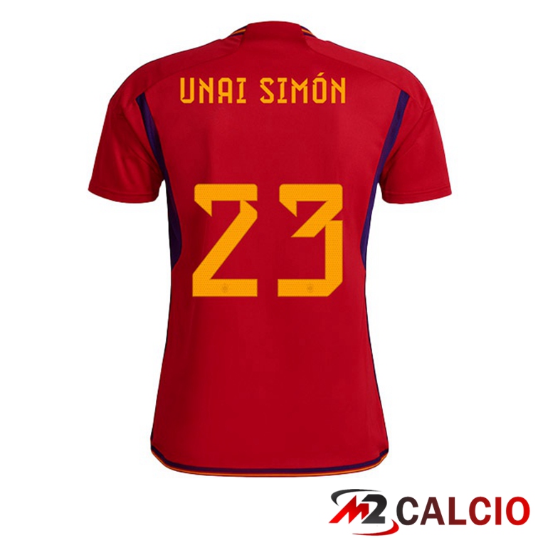 Maglie Calcio Spagna (UNAI SIMÓN 23) Prima Rosso Coppa Del Mondo 2022