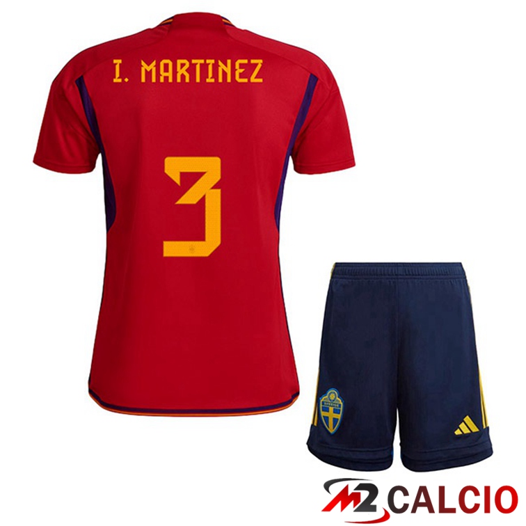 Maglie Calcio Spagna (I. MARTINEZ 3) Bambino Prima Rosso Coppa Del Mondo 2022
