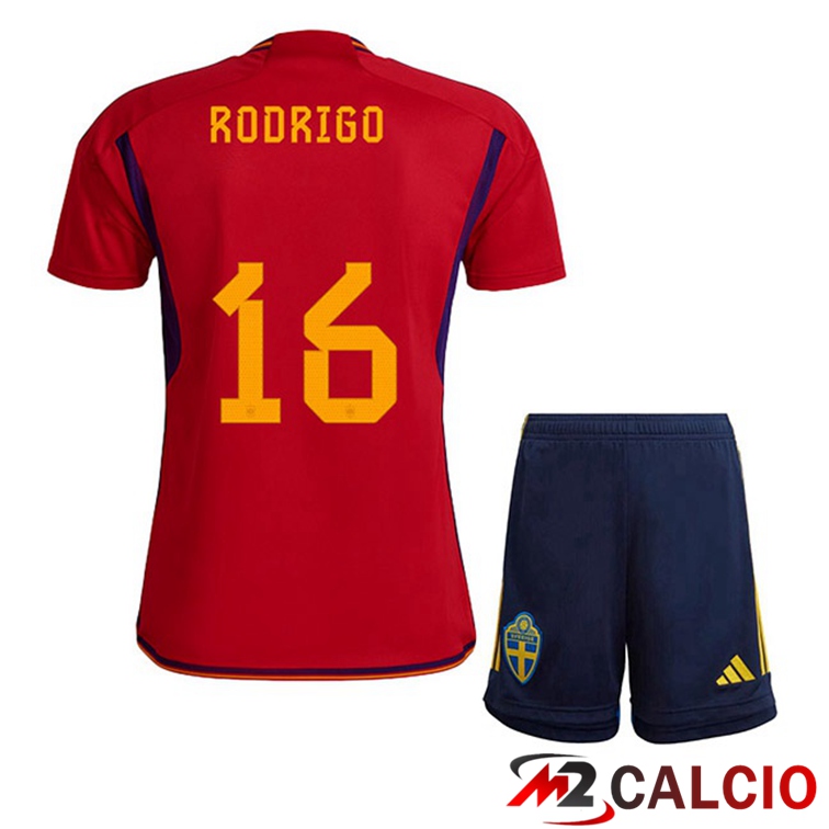Maglie Calcio Spagna (RODRIGO 16) Bambino Prima Rosso Coppa Del Mondo 2022