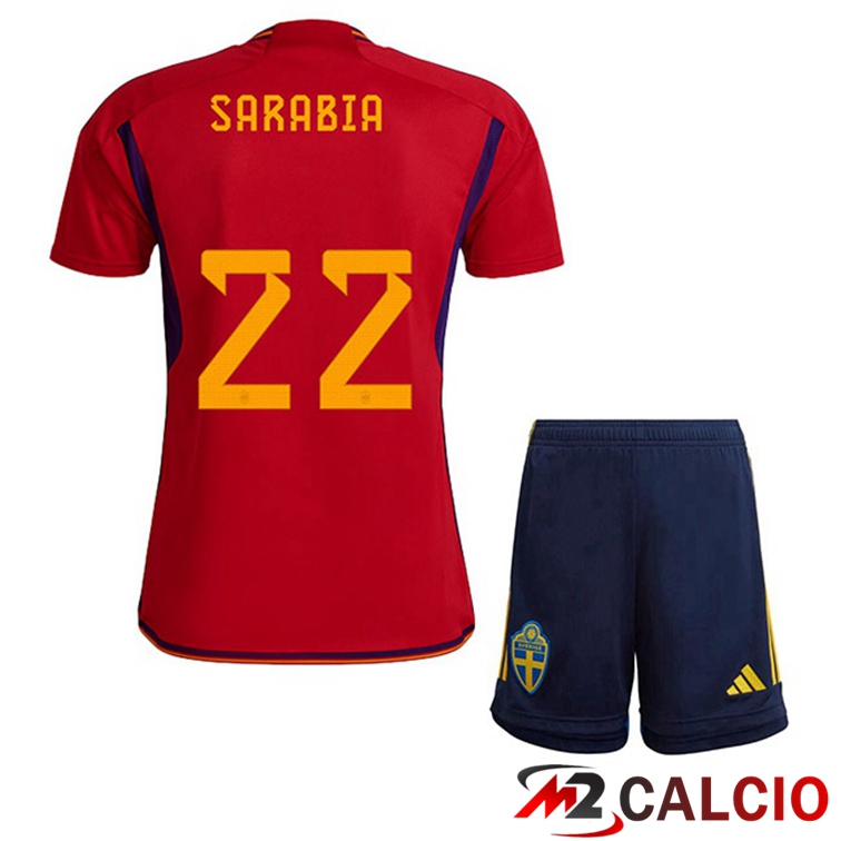 Maglie Calcio Spagna (SARABIA 22) Bambino Prima Rosso Coppa Del Mondo 2022