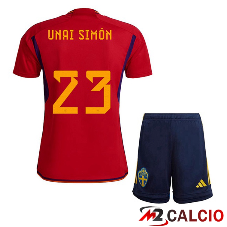 Maglie Calcio Spagna (UNAI SIMÓN 23) Bambino Prima Rosso Coppa Del Mondo 2022