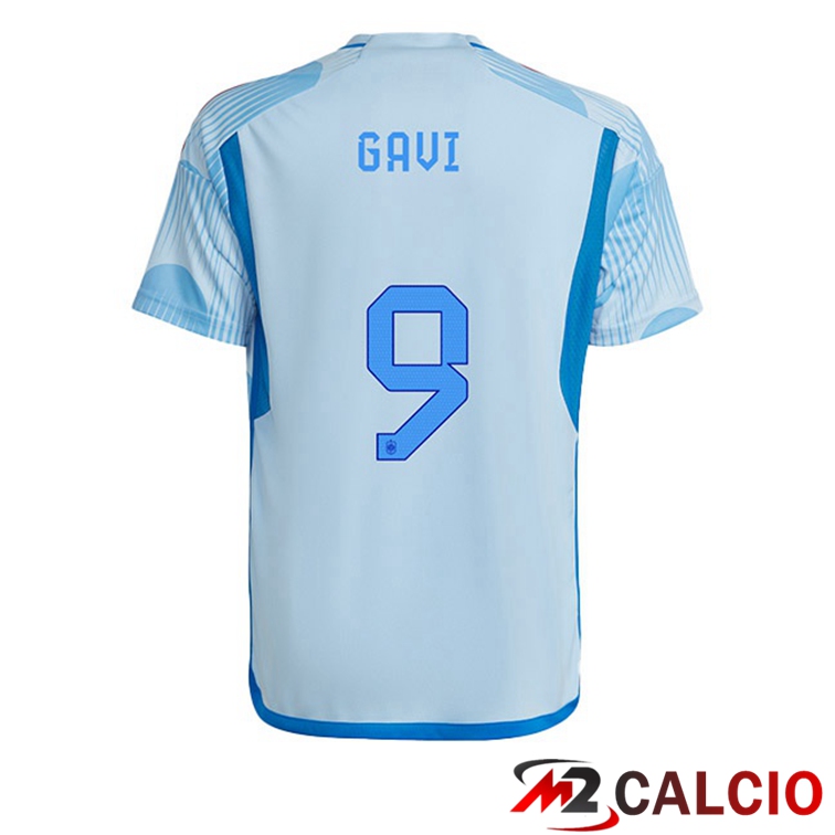 Maglie Calcio Spagna (GAVI 9) Seconda Blu Bianco Coppa Del Mondo 2022