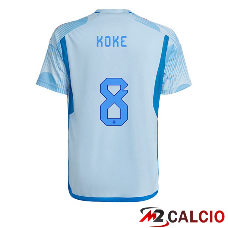 Maglie Calcio Spagna (KOKE 8) Seconda Blu Bianco Coppa Del Mondo 2022