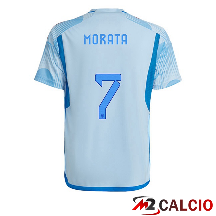 Maglie Calcio Spagna (MORATA 7) Seconda Blu Bianco Coppa Del Mondo 2022