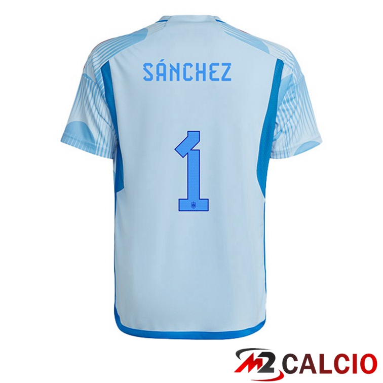 Maglie Calcio Spagna (SÁNCHEZ 1) Seconda Blu Bianco Coppa Del Mondo 2022