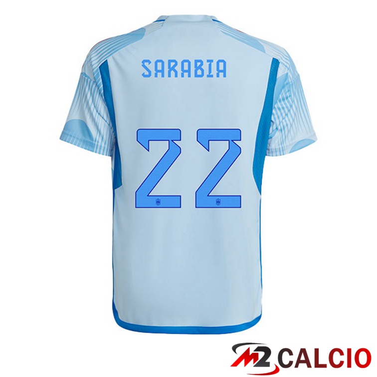 Maglie Calcio Spagna (SARABIA 22) Seconda Blu Bianco Coppa Del Mondo 2022