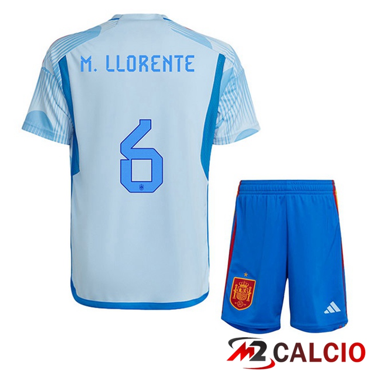 Maglie Calcio Spagna (M.LLORENTE 6) Bambino Seconda Blu Bianco Coppa Del Mondo 2022