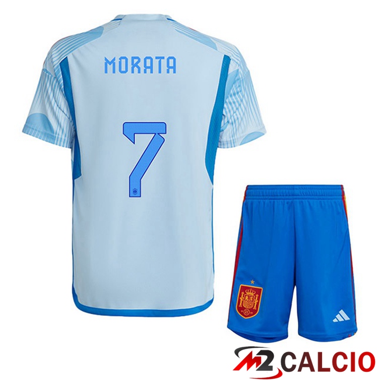 Maglie Calcio Spagna (MORATA 7) Bambino Seconda Blu Bianco Coppa Del Mondo 2022