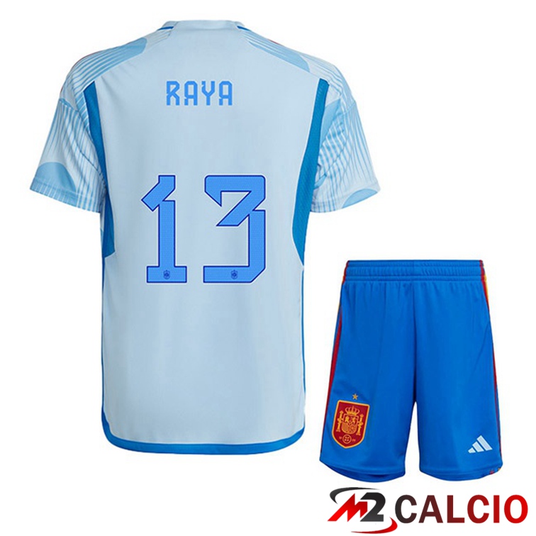 Maglie Calcio Spagna (RAYA 13) Bambino Seconda Blu Bianco Coppa Del Mondo 2022
