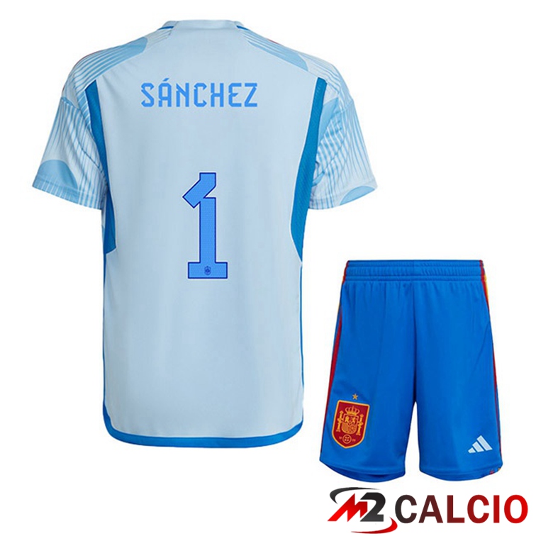 Maglie Calcio Spagna (SÁNCHEZ 1) Bambino Seconda Blu Bianco Coppa Del Mondo 2022