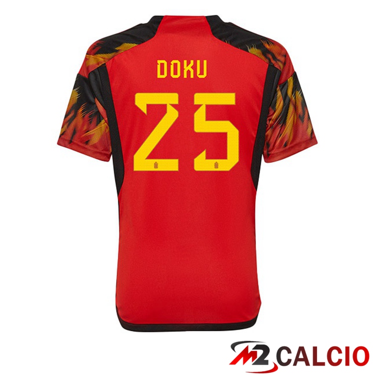 Maglie Calcio Belgio (DOKU 25) Prima Rosso Coppa Del Mondo 2022