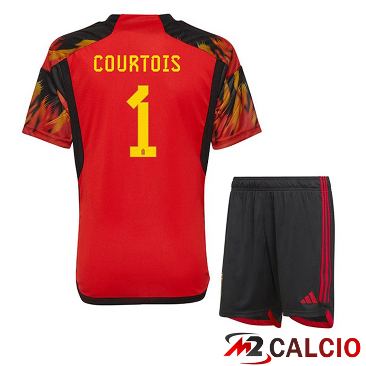 Maglie Calcio Belgio (COURTOIS 1) Bambino Prima Rosso Coppa Del Mondo 2022