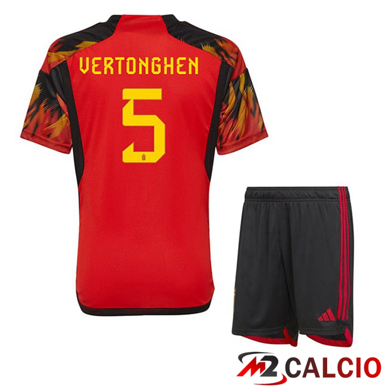 Maglie Calcio Belgio (VERTONGHEN 5) Bambino Prima Rosso Coppa Del Mondo 2022