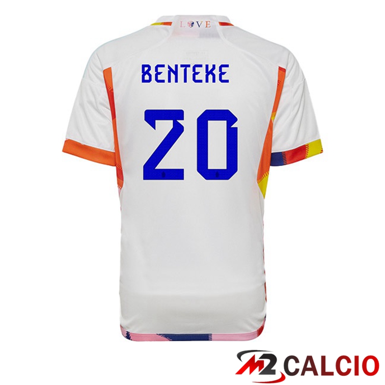 Maglie Calcio Belgio (BENTEKE 20) Seconda Bianco Coppa Del Mondo 2022
