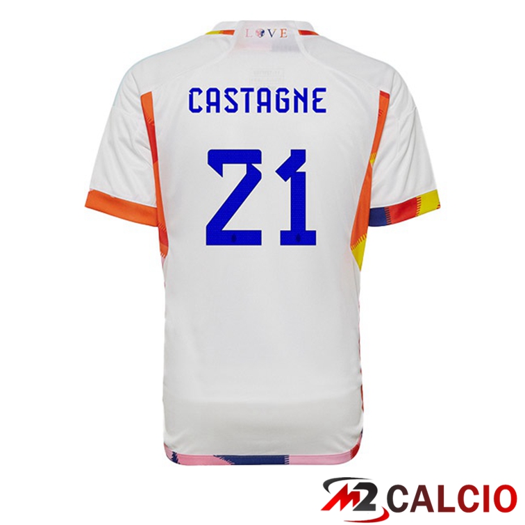 Maglie Calcio Belgio (CASTAGNE 21) Seconda Bianco Coppa Del Mondo 2022