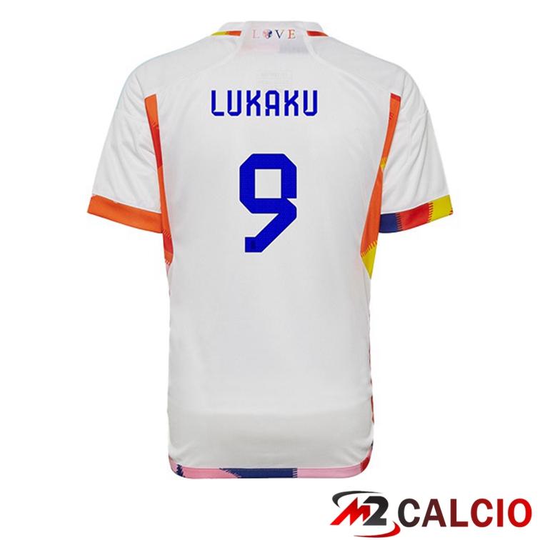 Maglie Calcio Belgio (LUKAKU 9) Seconda Bianco Coppa Del Mondo 2022
