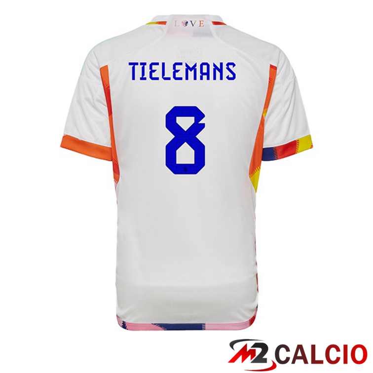 Maglie Calcio Belgio (TIELEMANS 8) Seconda Bianco Coppa Del Mondo 2022