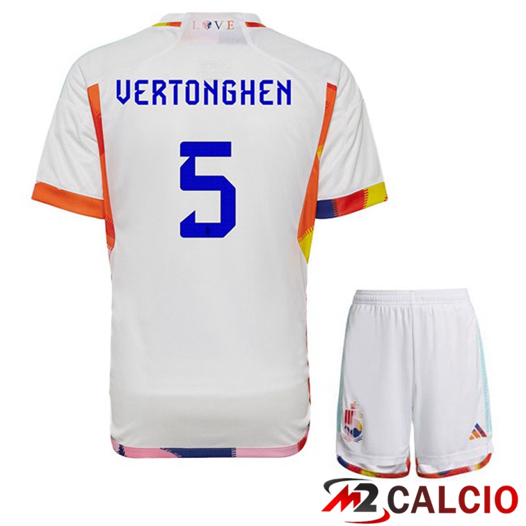 Maglie Calcio Belgio (VERTONGHEN 5) Bambino Seconda Bianco Coppa Del Mondo 2022