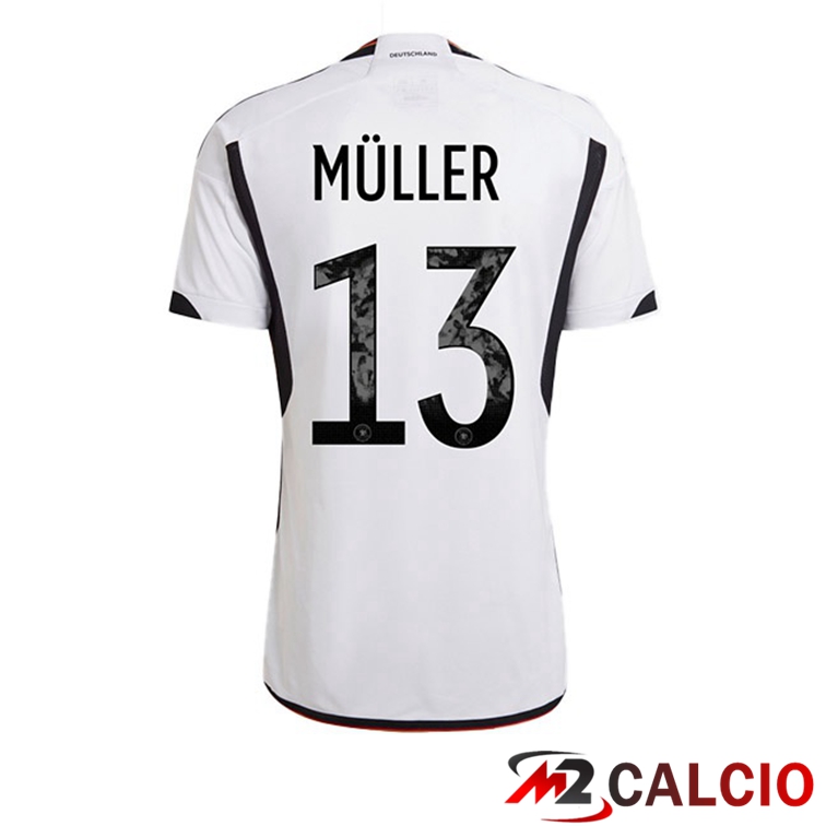Maglie Calcio Germania (MÜLLER 13) Prima Nero Bianco Coppa Del Mondo 2022