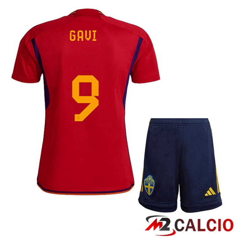 Maglie Calcio Spagna (GAVI 9) Bambino Prima Rosso 2022/2023