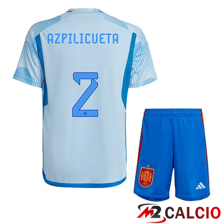 Maglie Calcio Spagna (AZPILICUETA 2) Bambino Seconda Blu Bianco 2022/2023