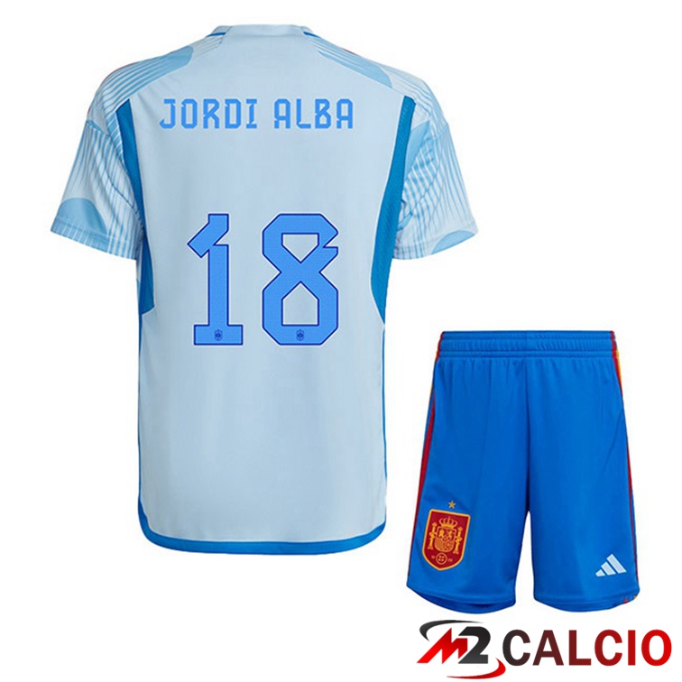 Maglie Calcio Spagna (JORDI ALBA 18) Bambino Seconda Blu Bianco 2022/2023
