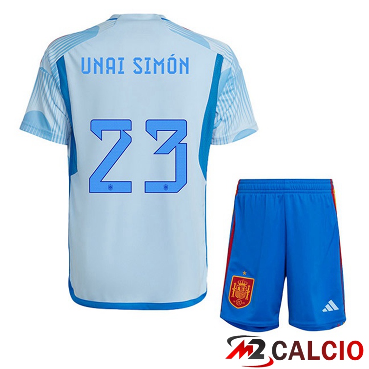 Maglie Calcio Spagna (UNAI SIMÓN 23) Bambino Seconda Blu Bianco 2022/2023