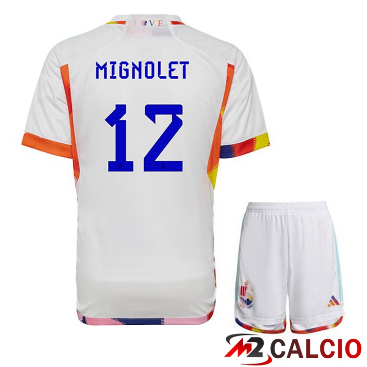 Maglie Calcio Belgio (MIGNOLET 12) Bambino Seconda Bianco 2022/2023