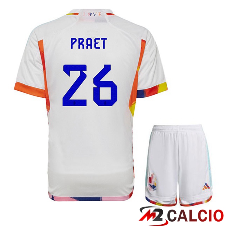 Maglie Calcio Belgio (PRAET 26) Bambino Seconda Bianco 2022/2023