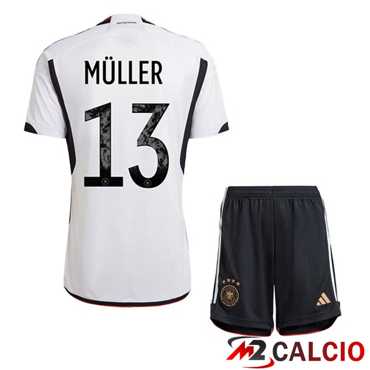 Maglie Calcio Germania (MÜLLER 13) Bambino Prima Nero Bianco 2022/2023