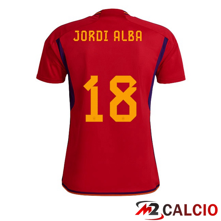 Maglie Calcio Spagna (JORDI ALBA 18) Prima Rosso 2022/2023
