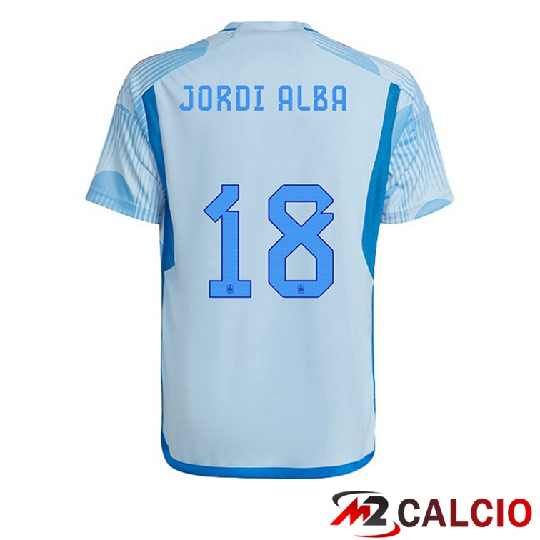 Maglie Calcio Spagna (JORDI ALBA 18) Seconda Blu Bianco 2022/2023