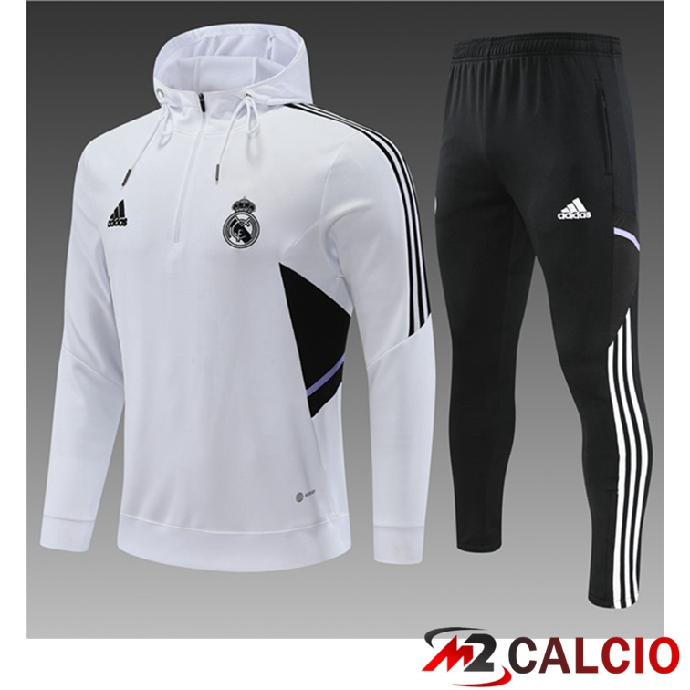 Insieme Giacca Con Cappuccio Tuta Real Madrid Bambino Bianco 2022/2023