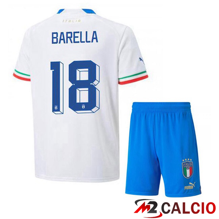 Maglie Calcio Italia (Barella 18) Bambino Seconda Bianco 2022/2023