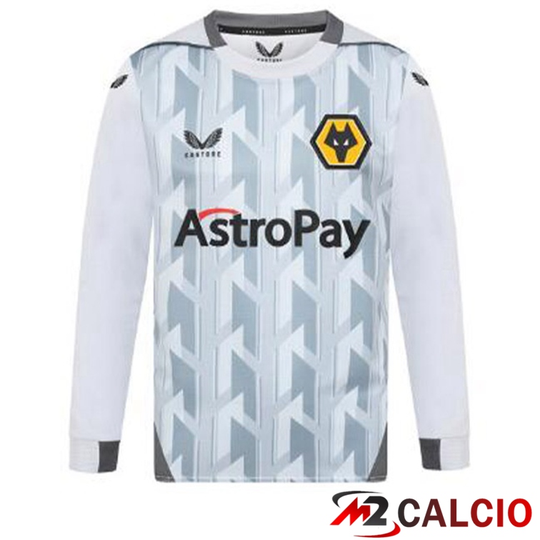 Maglie Calcio Wolves Terza Maniche Lunghe Bianco Grigio 2022/2023