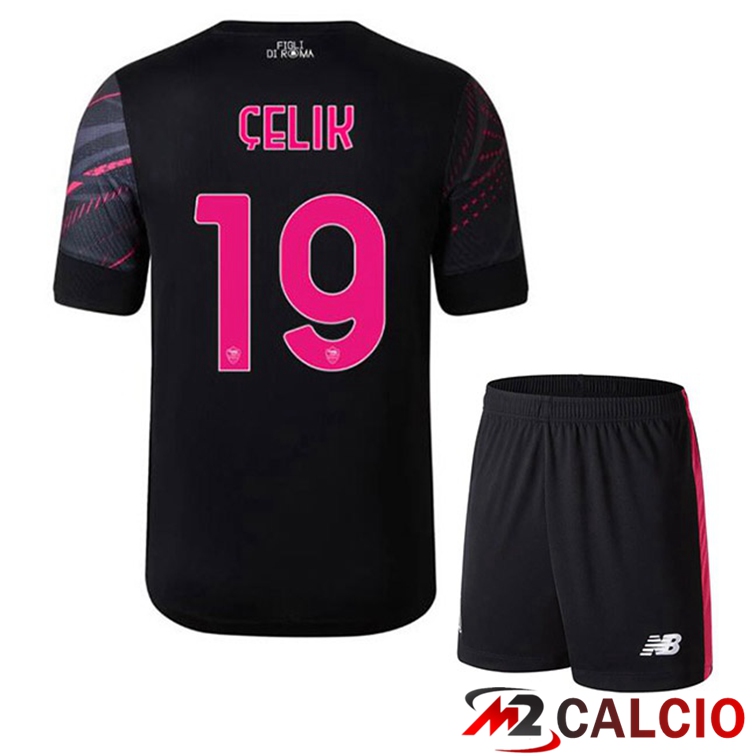 Maglie Calcio AS Roma (ÇELIK 19) Bambino Terza Nero 2022/2023