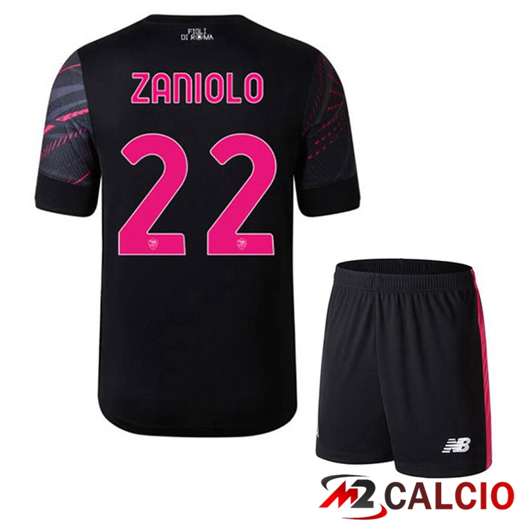 Maglie Calcio AS Roma (ZANIOLO 22) Bambino Terza Nero 2022/2023