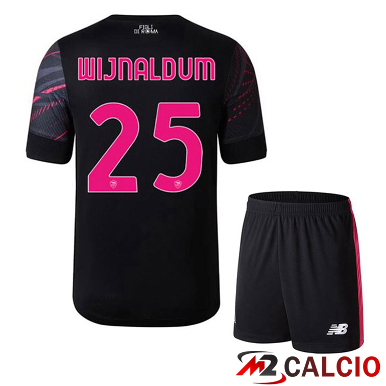 Maglie Calcio AS Roma (WIJNALDUM 25) Bambino Terza Nero 2022/2023
