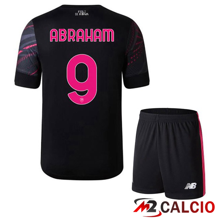 Maglie Calcio AS Roma (ABRAHAM 9) Bambino Terza Nero 2022/2023
