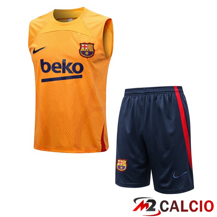 Canotta Calcio FC Barcellona + Shorts Arancione 2022/2023