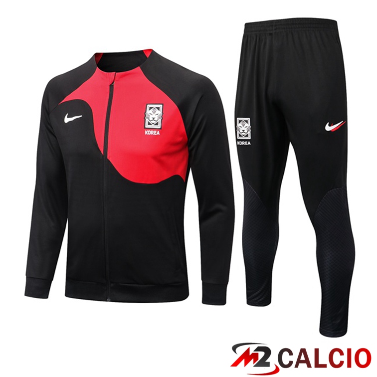Insieme Tuta Calcio - Giacca Corea Nero Rosso 2022/2023