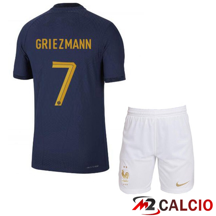 Maglie Calcio Francia (GRIEZMANN 7) Bambino Prima Blu Royal Coppa Del Mondo 2022